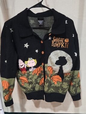 Great Pumpkin Cardigan Sweater - Black & Orange Pumpkin Design Glow In The Dark